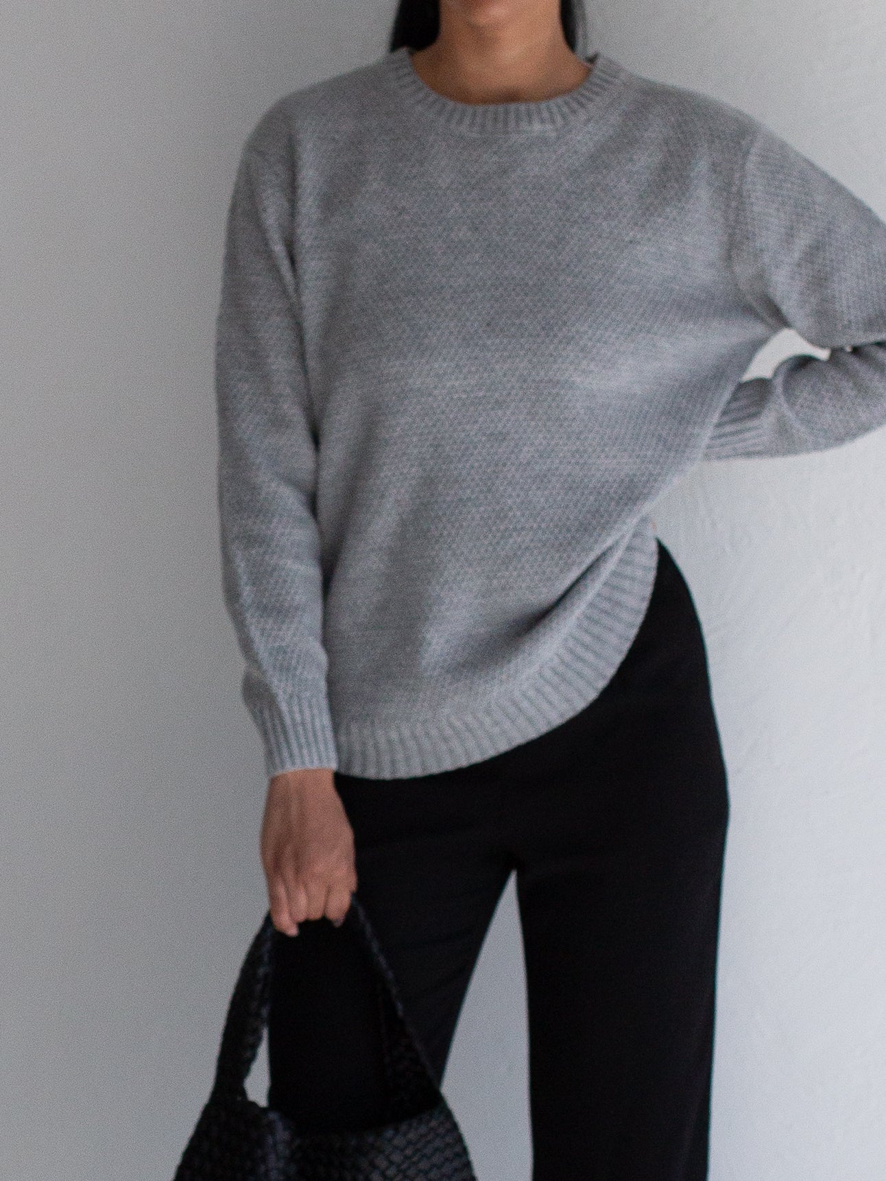 Round Neck Sweater in Heather Grey