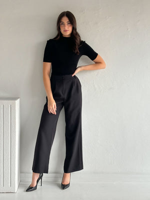 Open image in slideshow, Pleated Wide Leg Pants in Black
