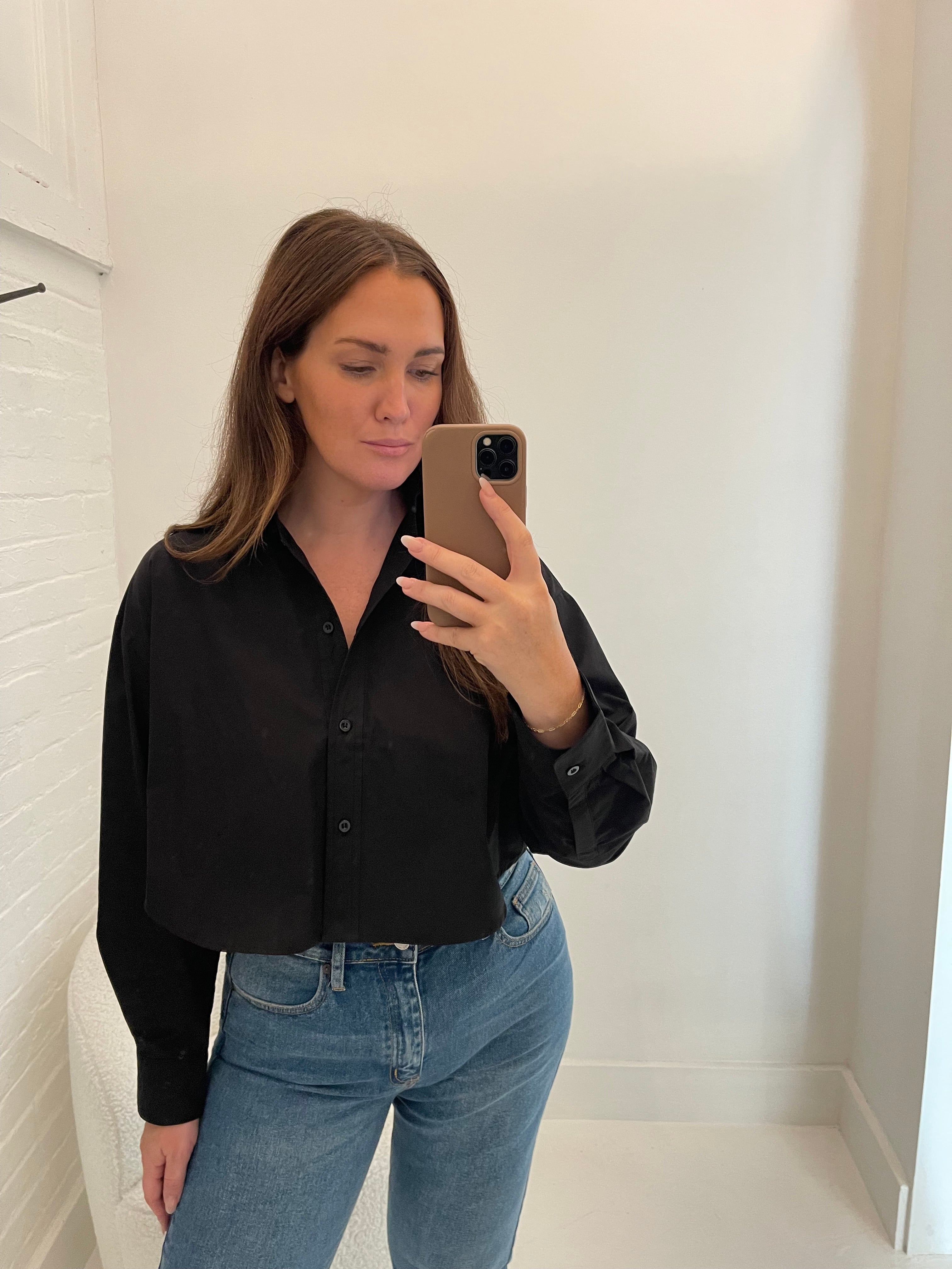 Cropped Button Down in Black